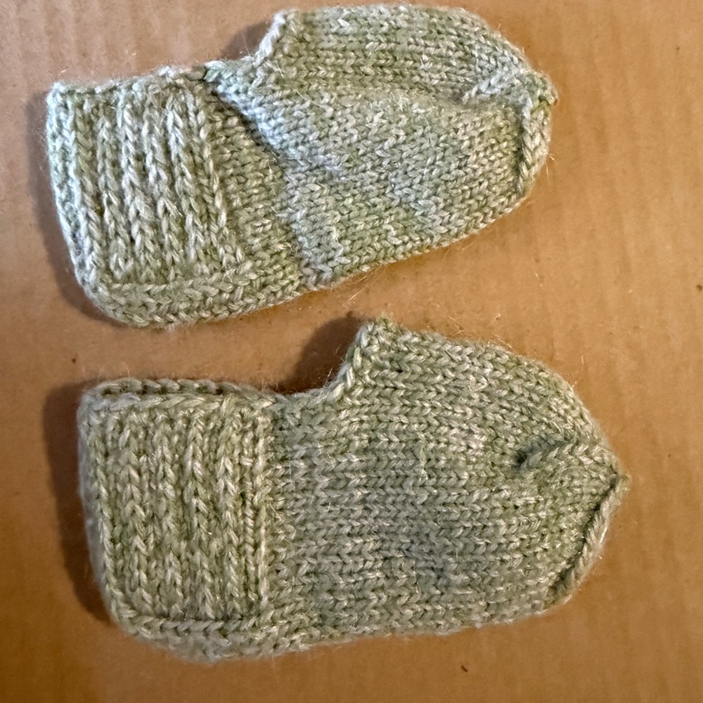Hand-Knit Green Baby socks